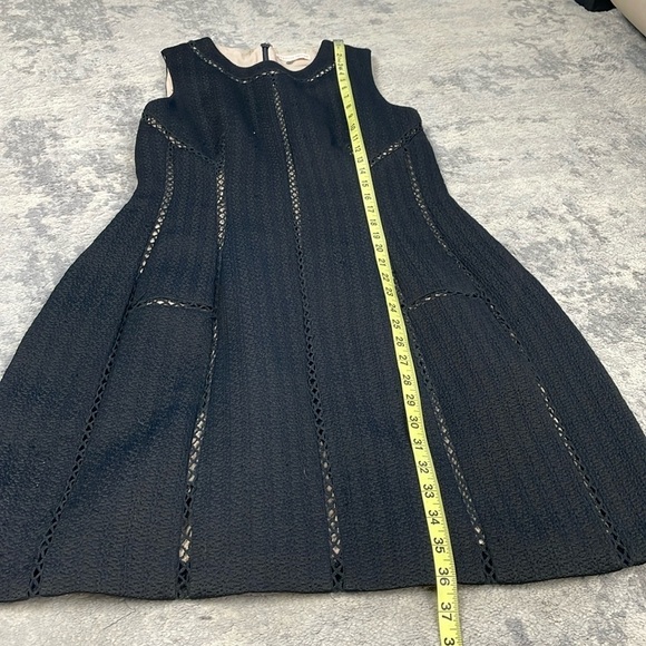 Rebecca Taylor Brocade Jacquard Black Mini Dress Ladder Trim Hourglass Sz 8 - Picture 9 of 11